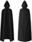 AOOWU Schwarzer Umhang, Vampir Umhang mit Kapuze Erwachsene, Umhang kostüm Cape Satin Herren Damen, Mantel für Halloween Weihnachten Karneval Kostüm(einseitig)
