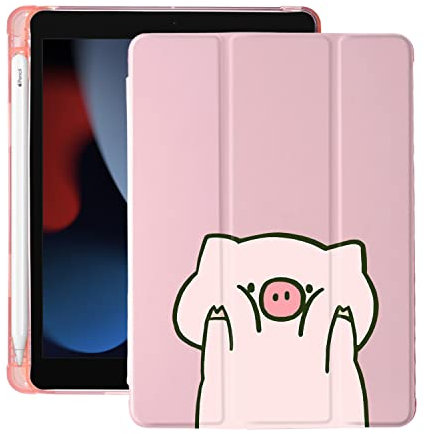 Cute Kawaii Pig for iPad 10th Generation Case 10.9 Inch 2022 with Pencil Holder, Auto Sleep/Wake, Pink Leather Soft TPU Back Cover