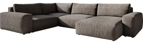 DELIFE Wohnlandschaft Lanzo XL Mikrofaser Khakibraun 360x260 cm Recamiere variabel