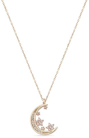 Einzelstück® Collier avec pendentif lune et étoiles - En argent sterling 925 plaqué or 18 carats - Pierres de zircone - Hypoallergénique et sans nickel, Argent sterling