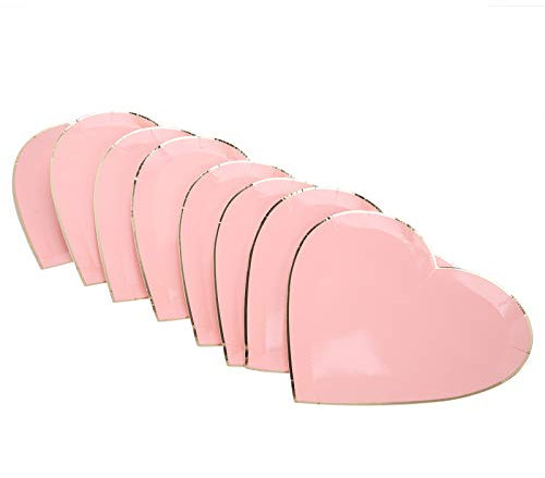 Bandejas para Mezclar Platos de Papel 8 Platos de Plástico y Juego de Cubiertos Pintura Pegatinas de San Valentín Platos de Picnic Decoración de Vajilla Platos de Baby (Rosa)