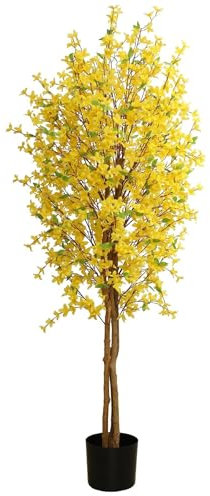 Leaf Design UK Realistic Artificial Flower Plant Tree, Wood, Yellow, 150cm