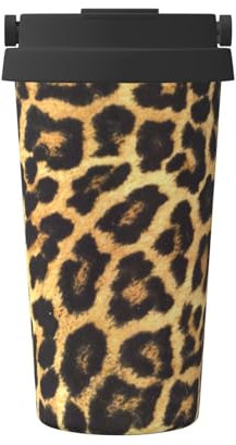 Jaywis Thermobecher mit Leopardenmuster, 500 ml, isolierter Kaffeebecher, auslaufsicherer Deckel, Edelstahl, isolierte Kaffeetasse mit auslaufsicheren Deckeln, wiederverwendbare Kaffeetassen,
