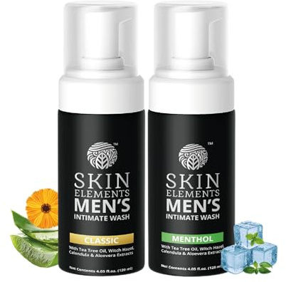 Skin Elements Intimate Wash for Men Combo | Teebaumöl & Menthol | pH-ausgewogenes schäumendes Hygiene-Waschmittel | verhindert Juckreiz, Reizungen und schlechten Geruch | 120 ml | 2 Stück