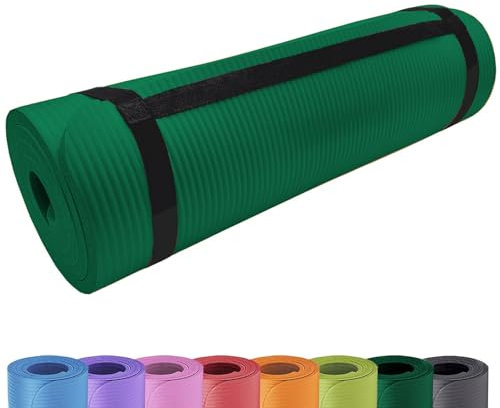 Deluxe Yogamatte Rutschfest und Gepolstert Tragegurt extra dick 15mm - Premium Gymnastikmatte mit Tragegriff für Zuhause und Draußen - auch als Isomatte oder Campingmatte 180 x 60,5 cm (Dunkelgrün)