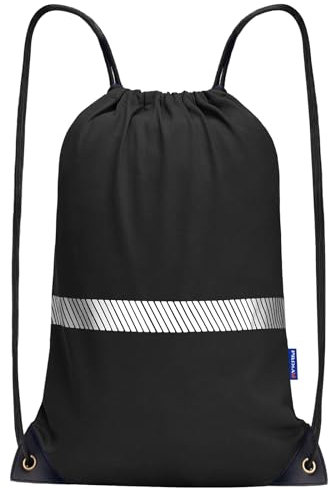 AYKRM Rucksack mit Kordelzug schwarz Turnbeutel Sportbeutel Gym Bag Mit Aussentasche Verstellbar Tunnelzug Gymsack