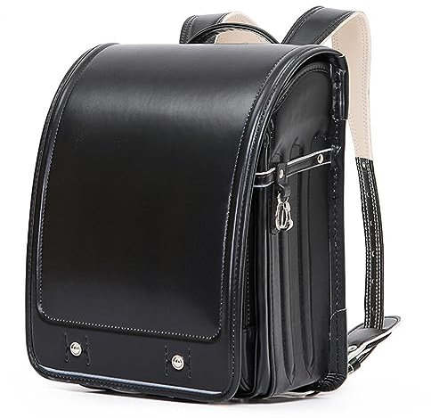 Schultasche,Randoseru Satchel Leichte Büchertaschen PU-Lederrucksack Schultasche Lässiger Tagesrucksack,Schwarz,26 * 16 * 36cm