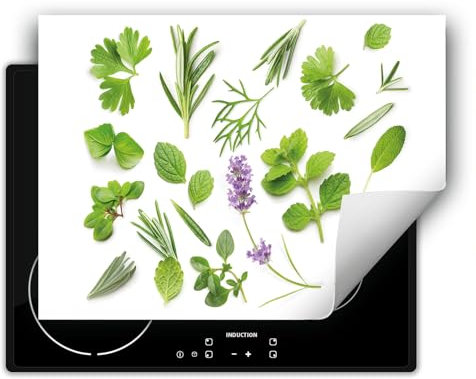 DarHaus Herdabdeckplatte 1 teilig 80x52 cm Küche Herdabdeckung Ceranfeld Herdabdeckplatten Anti Rutsch Matte Aufrollbar, grün - Kräuter