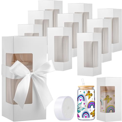 Honoson 24 Pcs Gift Boxes for Sublimation Glass Cup Shipping Gift Boxes for Packaging Exhibition Clear 12 16 20oz Drinking Jars Sublimation Glass Can Blank Tumbler(White)