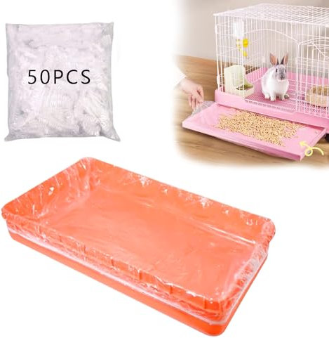 PEFAVPRO Forro de Plástico para Bandejas de Conejos, 50 Piezas Cubierta De Película De Jaula De Conejo para Cobaya Conejito Hámster Chinchilla Erizo Hurón y Animales Pequeños (Transparente, 70x50cm)