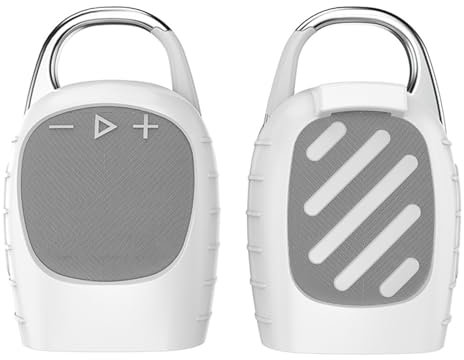 OURHZTB Silicone Protective Case Cover Compatible for JBL Clip 5 Portable Bluetooth Speaker Outdoor Audio Organizer Lightweight and Shockproof Soft Cover Shell (White)