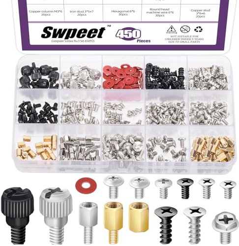Swpeet 450Pcs Computer Screws Kit - Motherboard Standoffs, PC Case, Hard Drive, Fan & Power Supply Screws Assortment Set