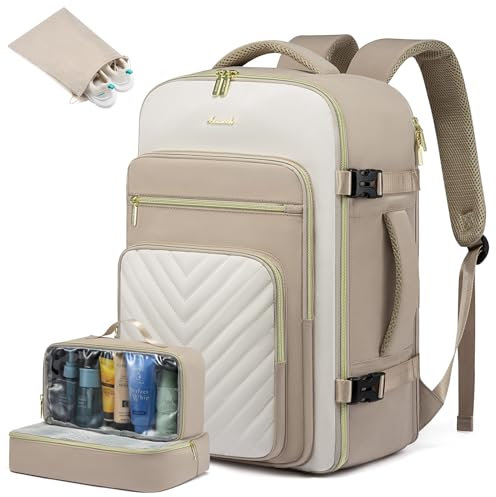 LOVEVOOK Travel Backpack Cabin Size for Women, 40L Carry On Backpacks for Airplanes, Waterproof 17.3 Inch Laptop Rucksack Bag, 45x36x20 Easyjet Flight Approved Hand Luggage Backpack Cabin Bags, Khaki