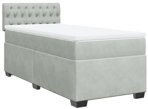 vidaXL Boxspringbett, Polsterbett Bett mit Matratze LED, Bettgestell mit Kopfteil Lattenrost, Einzelbett für Schlafzimmer, Hellgrau 80x200cm Samt