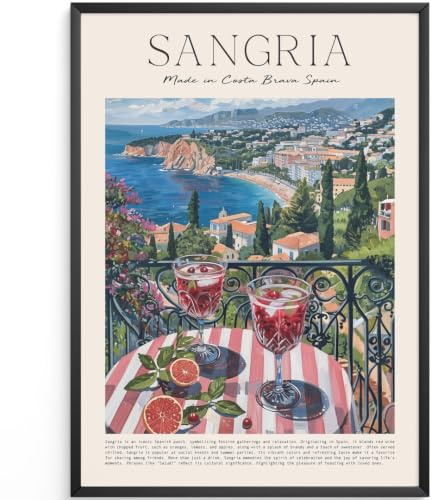 MJ-GRAPHICS® Sangria Poster A2 - Küchenbild und Deko für Wohnzimmer - Retro Cocktail Küchenposter Spanien - Ohne Rahmen