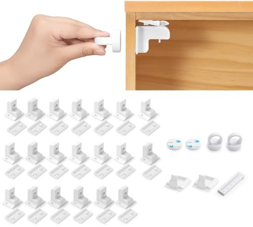 Inaya Magnetische Schrankschlösser für Babysicherung, 20 Schlösser & 2 Schlüssel, kindersichere Magnetschlösser für Schränke und Schubladen, mit unsichtbarem Design, 3M-Kleber für einfache
