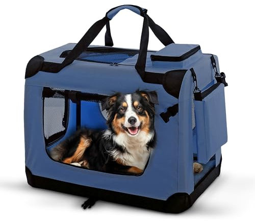 PET VIOLET Transportbox Hundebox Faltbar Katzenbox Hunde Tragetasche 70x52x50 cm, Blau