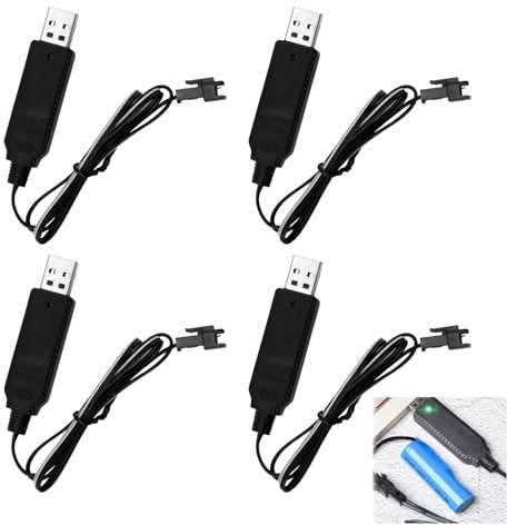 4PCS RC Car Battery Charger 3.7V Drone USB Charger Cable with SM-2P Connector Plug Lithium Battery USB Charging Cable for NiCd/NiMH/LiPo Batteries Wire Smart with LED Indicator for Child Toy Car