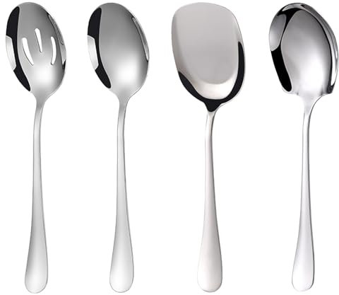 4 Pcs Stainless Steel Serving Spoons,4 Styles Large,Multi-Purpose Use of Family Spoons,Cooking Spoon Kitchen Tool for Serving Kitchen Cooking