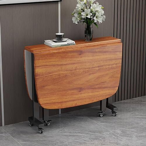 Mesa de comedor extensible de madera con rueda universal, diseño de ahorro de espacio, color marrón, mesa de cocina, 120 x 70 x 75 cm