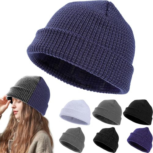 Risipu Reflektierende Mütze für Mann Frau, Warnschutz Beanie, Warme Strickmütze Wintermütze Reflex-Mütze Reflektor (DE/NL/SE/PL, Alphanumerisch, Einheitsgröße, Marineblau)