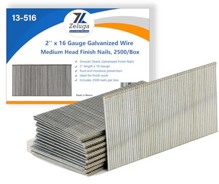 Zeluga 13-516 Clous de finition à tête moyenne en fil galvanisé de calibre 16 5,1 cm x 2500/boîte