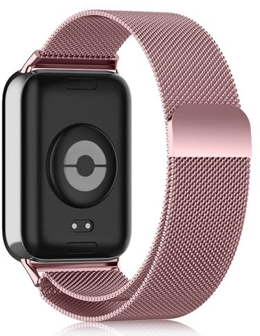 Hinnwer Cinturino per Xiaomi Redmi Watch 5/Xiaomi Smart Band 9 Pro/Xiaomi Smart Band 8 Pro/Redmi Watch 4, Chiusura Magnetico Metallo Cinturini per Maglia Milanese per Xiaomi Mi Band 9 Pro Rosa