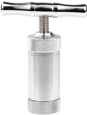 LetCart Prensa de polen de metal con caja de regalo plateada, herramienta de prensa de hierbas portátil en forma de T para monedas de compresión de tabaco, cilindro de 2,5 cm, prensador de aleación de