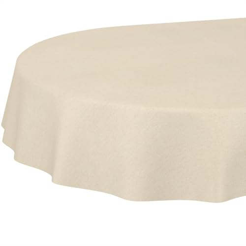 ANRO Tischdecke abwaschbar Leinenoptik Natur oval 240x140 cm In-/Outdoor | ideal für Garten, Terrasse & Esszimmer – Gartentischdecke wetterfest – Tischwäsche aus beschichtetem Stoff