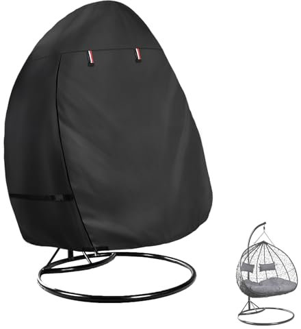 Okcool Patio Hanging Egg Chair Cover, Waterproof Heavy Duty Outdoor Double Seat Swing Egg Chair with Stand Cover(Black, Fits 66″W x 43″D x 68″H Egg Chair)