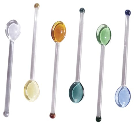SOIMISS 6 Cucharas Agitador Cafe de Vidrio, Cucharilla Cafe Transparente, Resistentes al Calor y Fáciles de Limpiar, para Postres y Bebidas en Supermercado y Centro Comercial Color Aleatorio