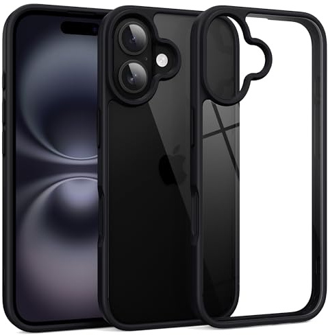 Supdeal Shockproof Clear Case for iPhone 16 Plus, [Camera Control Button] [10FT Military Drop Protection] Hard Clear Back Silicone Edge Four Corner Airbags Phone Cover, 6.7 inch, Black