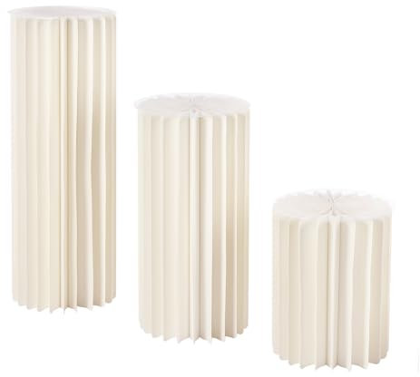 Karton Blumen Ständer 3 Stück Papier Blumen Ständer Rund Hochzeit Mittelstücke Deko Säulen Faltbarer Blumenständer Dekosäule Display Tragfähigkeit 50kg Weiß 40cm 60cm 80cm
