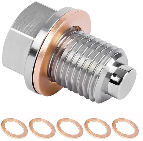 Sump Plug, Sump Plug Washer, Oil Sump Plug - Magnetic M14x1.5 Stainless Steel Drain Plug with 5 Washers for Engine Oil Pan Protection (1 Bolt + 5 Seals)