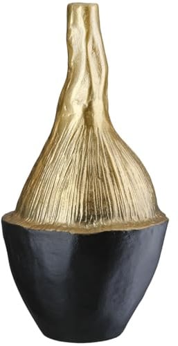 GILDE Vase Prero aus Aluminium - rund - strukturiert - goldfarben/schwarz - Höhe 36cm x Ø 18 cm - wasserdichte Blumenvase