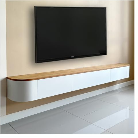 Meuble TV Flottant,Étagères TV Murales avec Porte & Tiroir,Console Multimédia TV,Grand Banc TV De Rangement sous La Télévision pour Salon,Maison,Table Basse,Plusieurs Tailles(Blanc,2m)