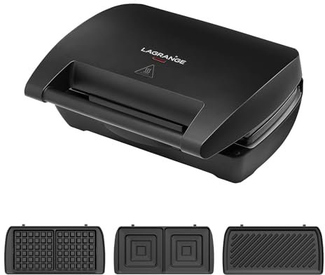 LAGRANGE - Gaufrier Mini Maxi, 900W, Multifonctions, Croque-monsieur XXL 120x120, livré avec les jeux de plaques Gaufres & Croque-monsieur & Panini, Nettoyage facile, 028662