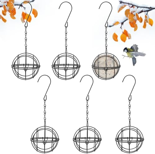 Meißenknödelhalter 6 Stück, Metall Vogelfutterstation zum Aufhängen, Vogelfutterspender für Spatzen, Rotkehlchen, Wildvögel, Durchmesser 7,5 cm, Schwarz