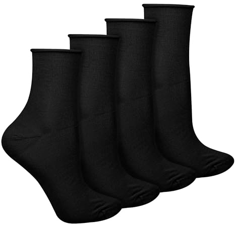 STEVEN - 4 Pairs Ladies Seamless Bamboo Sensory Socks Soft Breathable Non-Binding Socks (5-7, Black)