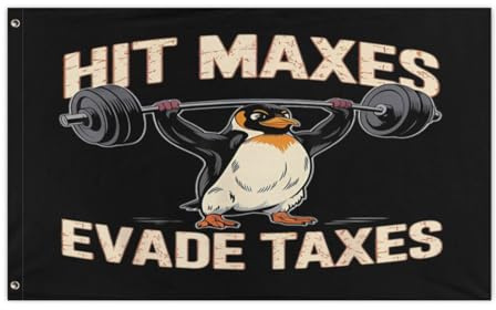 Gartenflaggen Mit Metall-Ösen Haus Hof Flagge Hit Max Steuerhinterziehung Pinguine Protestieren Gegen Zölle Fitnessstudio Wetterfeste Fahne Für Veranda Aktivitäten Party 90X150Cm