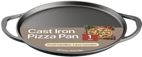 Bakken Cast Iron Pizza Pan 14 Inch, Naturally Pre-Seasoned Nonstick Baking Pan, Heavy-Duty for Oven, Grill, Stovetop, or Campfire, Dual Handles, Heat Retention for Crispy Crust Results, Easy to Clean