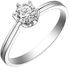 Wycian Eheringe und Verlobungsring Verlobungsring Damen Diamant 18 Karat Weißgold mit 0,5 CT Rundem Diamanten Größe 47 (15.0) Massiv, Nicht Plattiert Aktualisierung 3.0 für Gattin Muttertag Schmuck