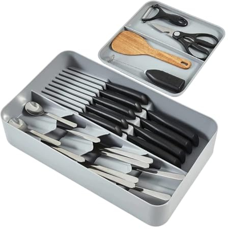 Genérico Cubertero de Plástico Resistente con Organizador para Cuchillos – Organizador de Cubiertos Compacto y Elegante para Cajón de Cocina