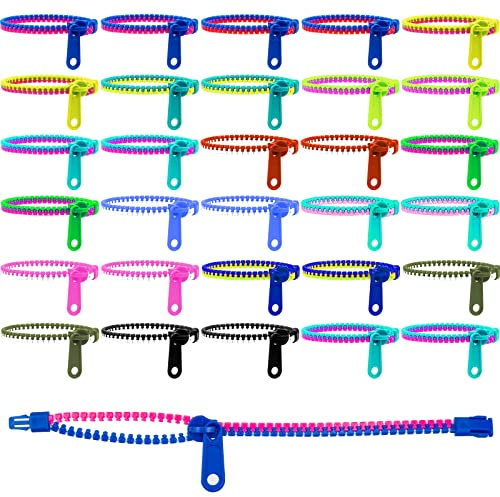Leikedun 30 bunte Armbänder mit Reißverschluss, sensorisches Spielzeug, Anti-Stress-Freundschaftsarmbänder für Jungen und Mädchen, Geburtstagsgeschenke