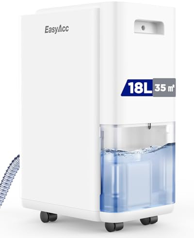 EasyAcc ® 18L/Day Compressor Dehumidifier - Energy Efficient Room for 2000 ft with Automatic Humidity Sensor & Display,Dry Laundry Mode & 24-hour Timer, Continuous Drainage for Home Boxroom