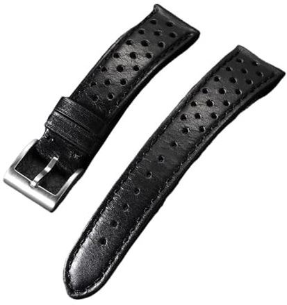 Atmungsaktives Uhrenarmband, Passend For Tag Heuer, For Seiko-Uhrenarmband, 18 Mm, Öl-/Mattlederarmband, Herren- Und Damenarmband(Oil-Black,20mm)