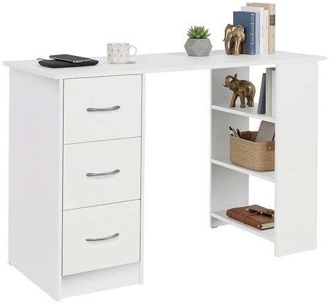 Miroytengo Escritorio con 3 Cajones Jobbi, Mesa de Ordenador 3 Estantes Blanco Mate 115x75x49 cm