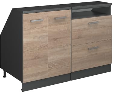 Vicco Küchenschrank für Dachschrägen R-Line, Sonoma, 120 cm 2er Set Schrankkorpuss 60 cm Tiefe, geeignet für schräge Wände und Variable Küchenmontage
