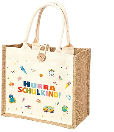 Varifieyo Jutetasche Einschulung 2026 Hurra, Schulkind! – Personalisierbare Geschenktüte für Schulanfang – Ideal als Schultüte für Mädchen & Jungen zur Grundschule