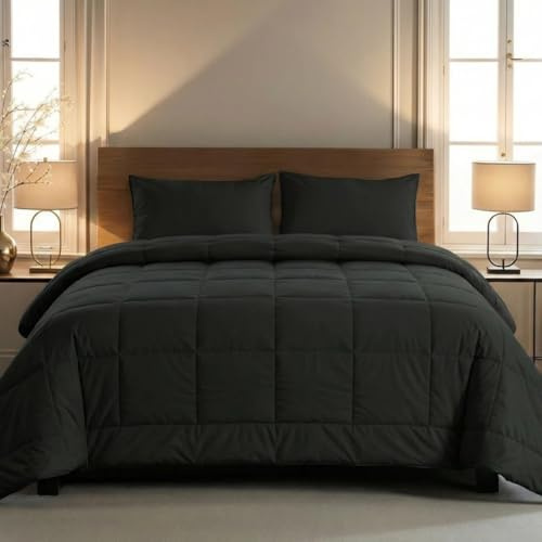 Zelesta® Comfort Uni Sommerbettdecke ohne Bezug – 2-in-1 Kühldecke für den Sommer, Atmungsaktiv, Leicht & Waschbar 40°C, Temperaturregulierend, Mikrofaser Bettdecke (Schwarz, 200x200cm)
